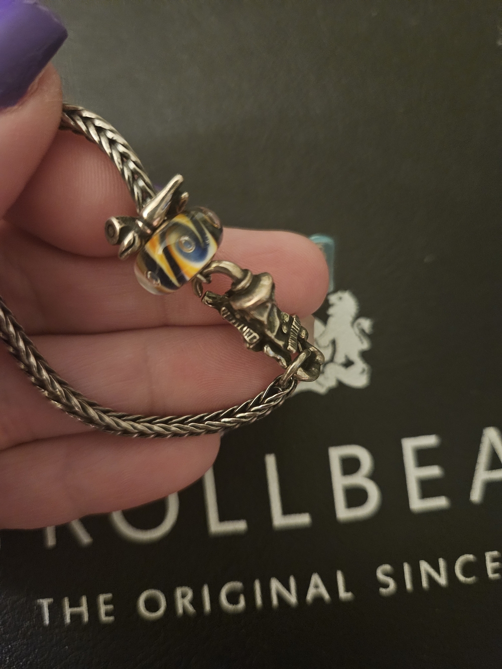 Trollbeads Silver Braided Bracelet with paint themed lock Kids' size 5.5"